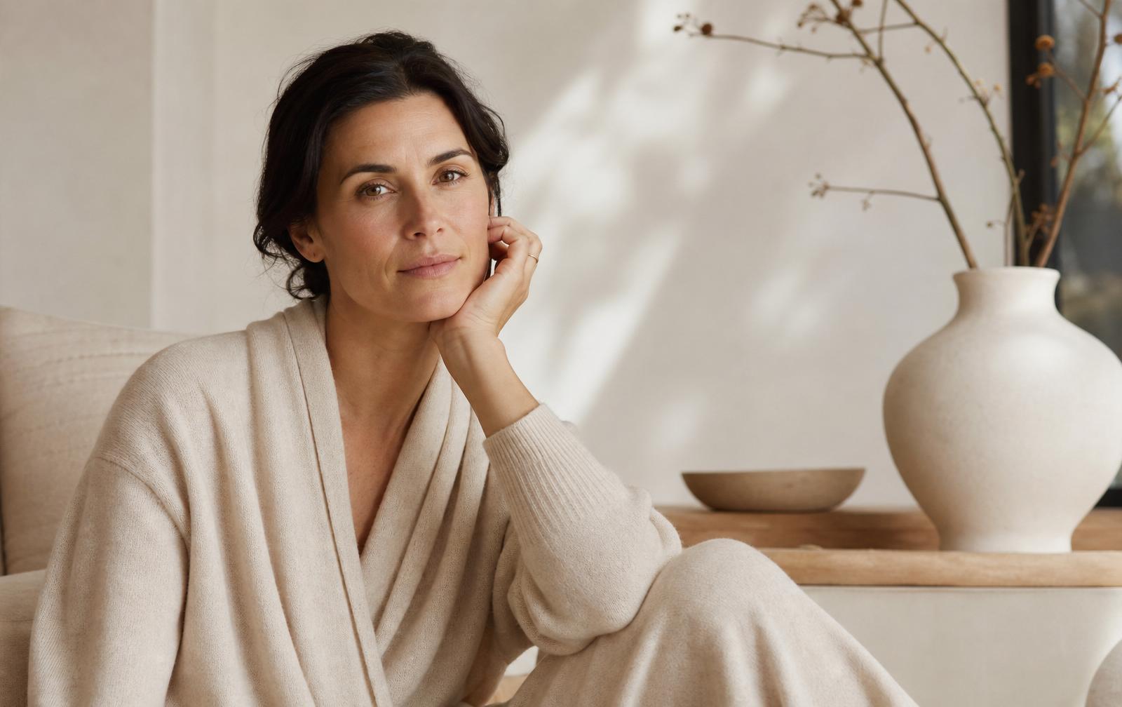 Woman relaxing in a warm, light-filled interior